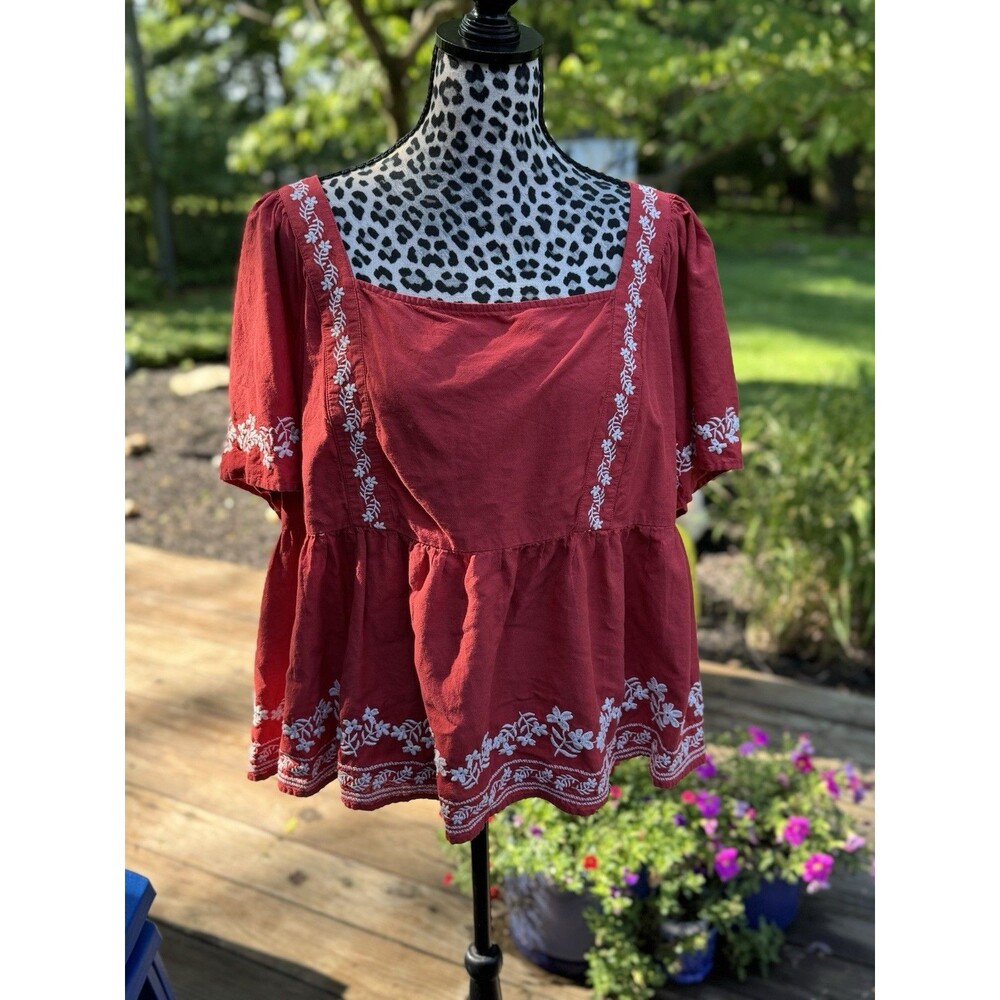 Old Navy Blouse Womens 3X Floral Embroidery Boho Peasant Hippie Ruffle